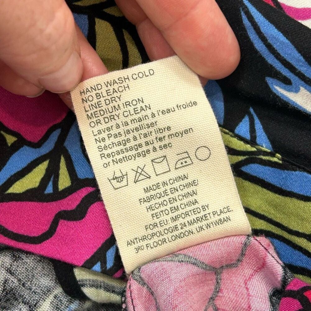Anthropologie Dark Floral Wrap Blouse with Red and Pink Blooms - Picture 11 of 15